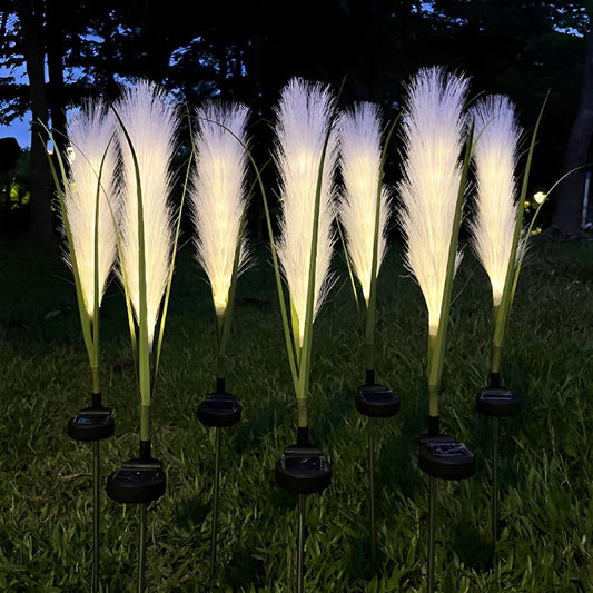 10pcs Solar Waterproof Simulated Reed Fiber Optic Outdoor Lawn Lights