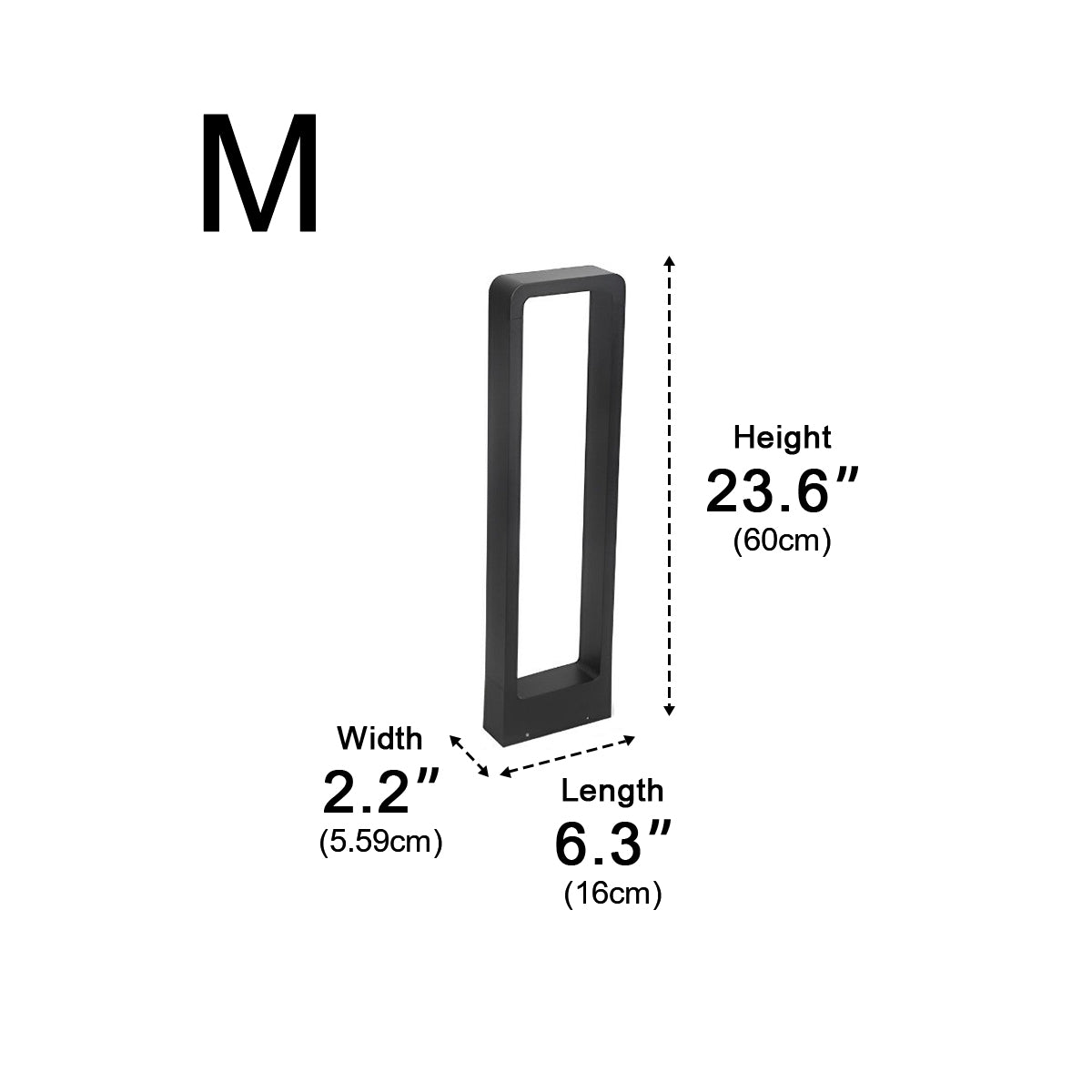 Modern Rectangular Frame Waterproof Led Black Bollard Parth Light