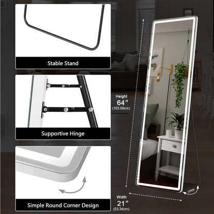 Dimmable LED Lights Full Body Floor Mirror with Stand, Wall Mounted Hanging