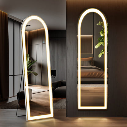 Dimmable LED Lights Full Body Floor Mirror with Stand, Wall Mounted Hanging