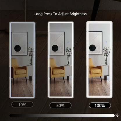 Dimmable LED Lights Full Body Floor Mirror with Stand, Wall Mounted Hanging