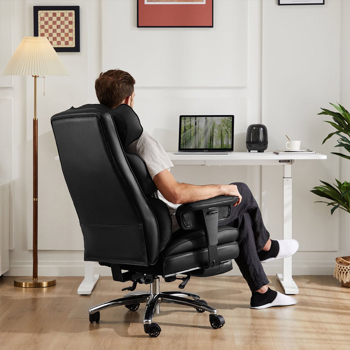 360° Ergonomic PU Leather  Office Chair High Back with Footrest & Lumbar Support