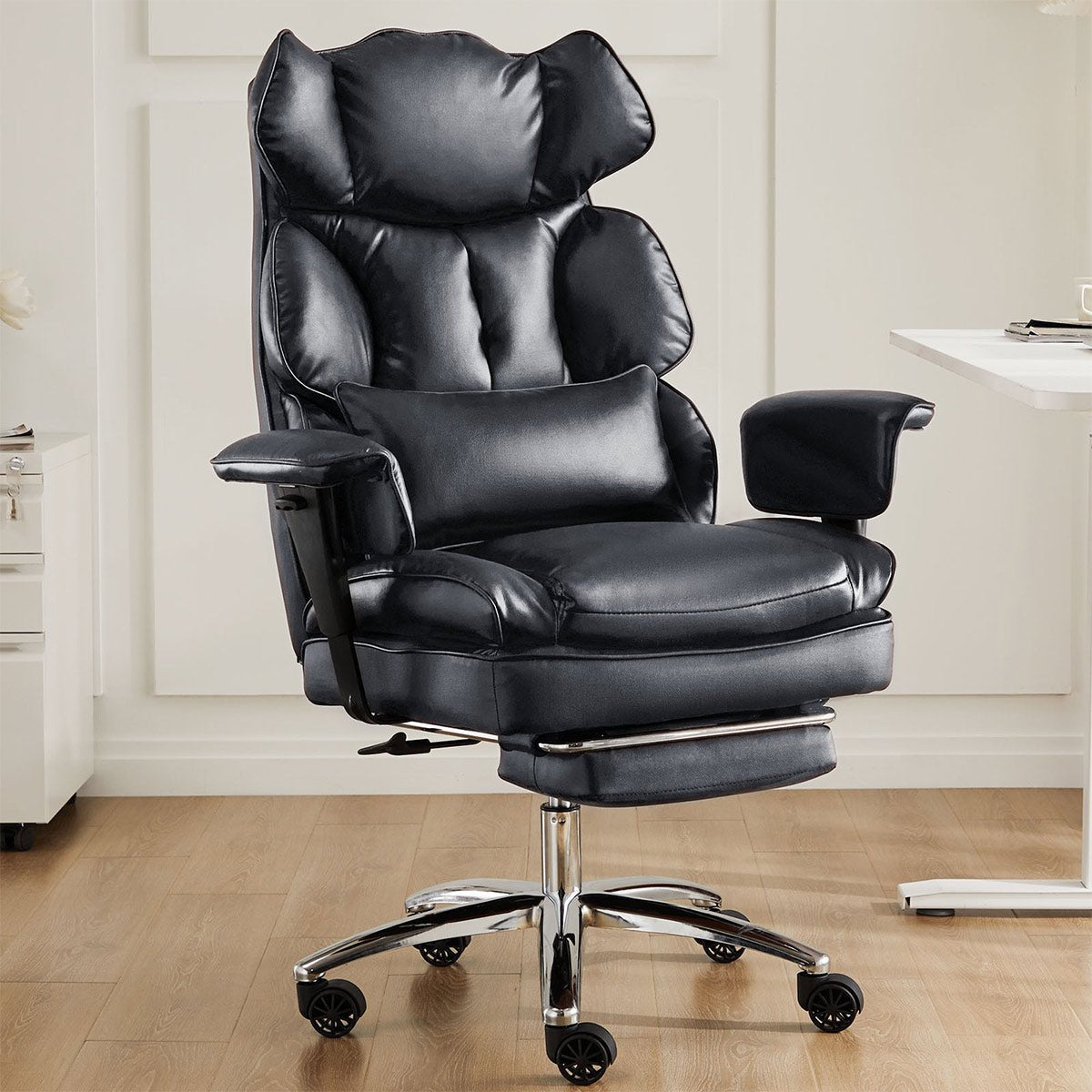 360° Ergonomic PU Leather  Office Chair High Back with Footrest & Lumbar Support