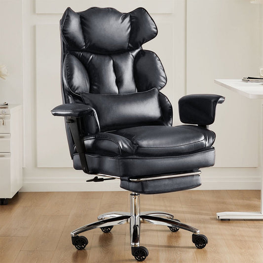 360° Ergonomic PU Leather  Office Chair High Back with Footrest & Lumbar Support