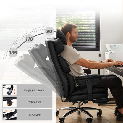 360° Ergonomic PU Leather  Office Chair High Back with Footrest & Lumbar Support
