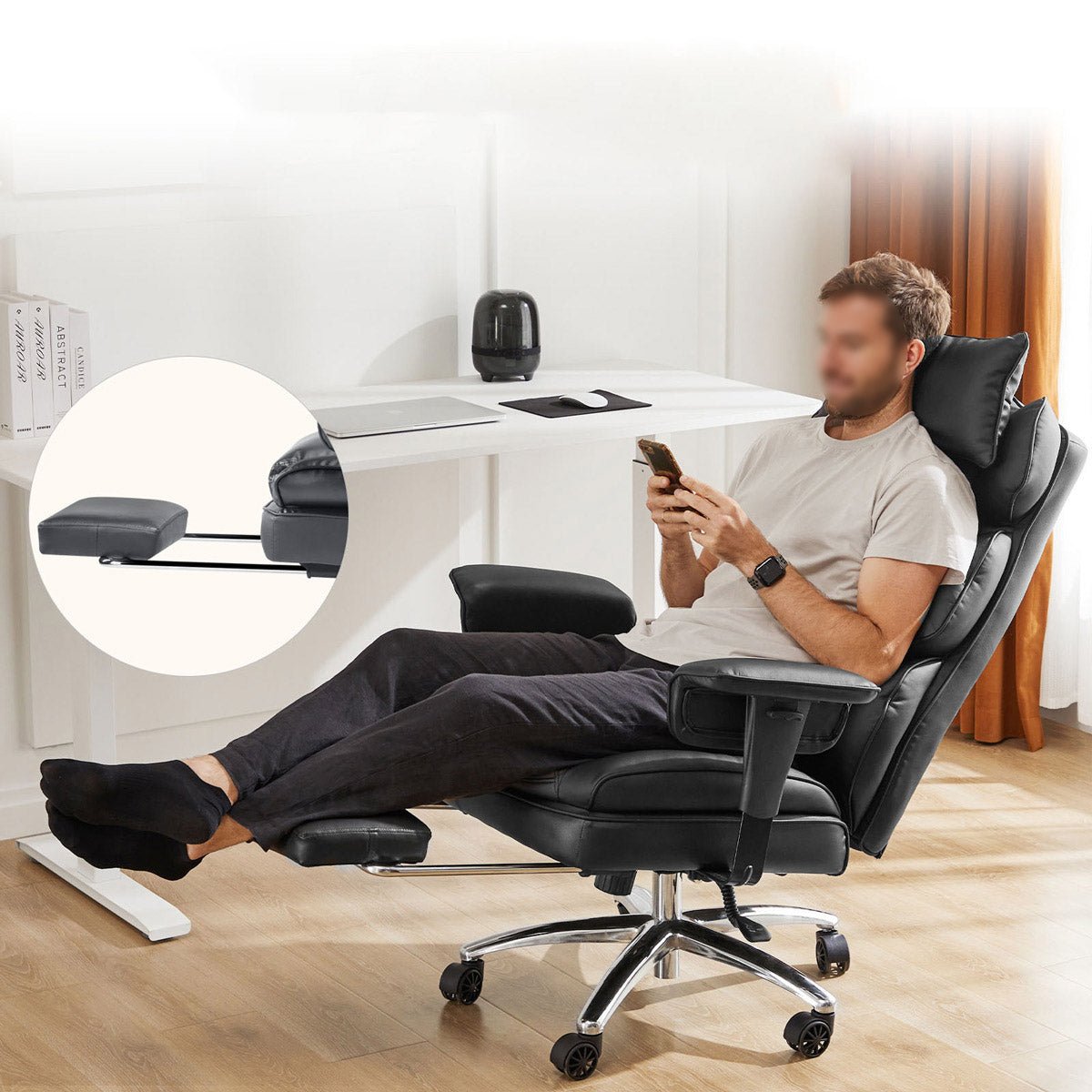360° Ergonomic PU Leather  Office Chair High Back with Footrest & Lumbar Support