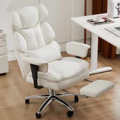 360° Ergonomic PU Leather  Office Chair High Back with Footrest & Lumbar Support