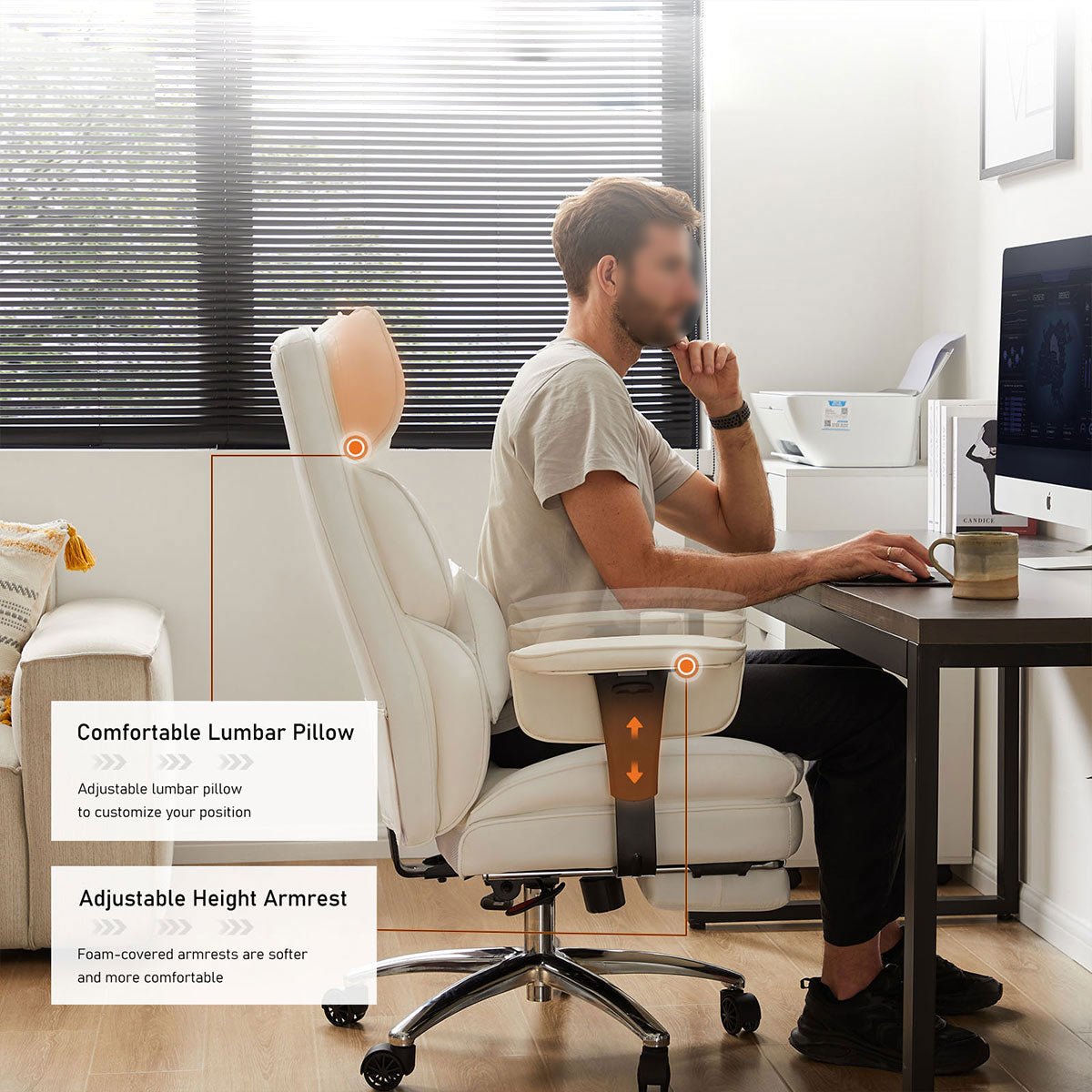 360° Ergonomic PU Leather  Office Chair High Back with Footrest & Lumbar Support