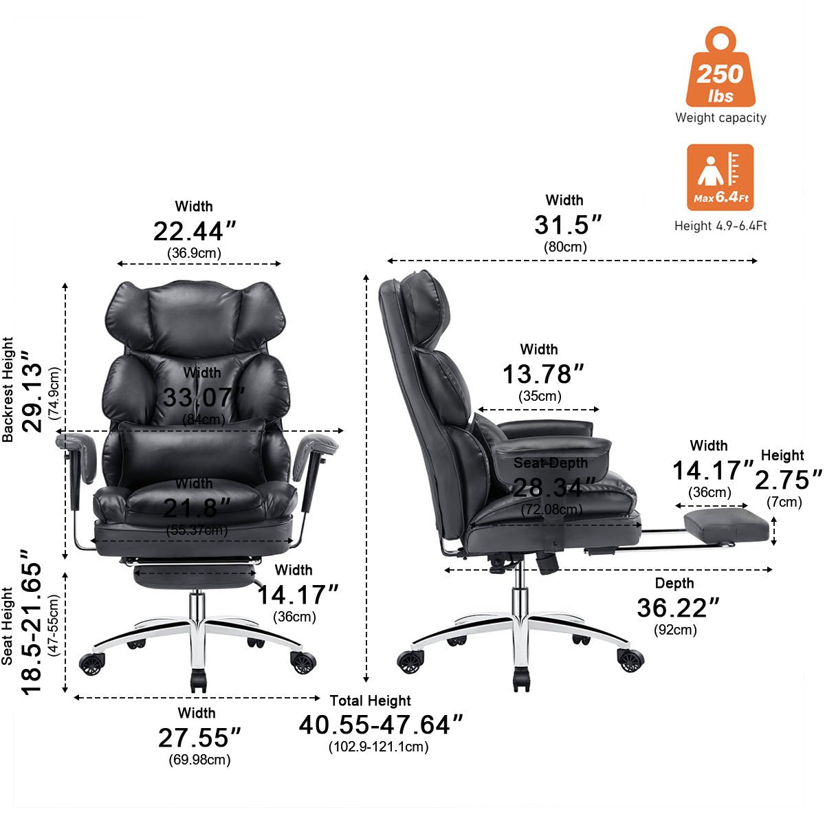 360° Ergonomic PU Leather  Office Chair High Back with Footrest & Lumbar Support