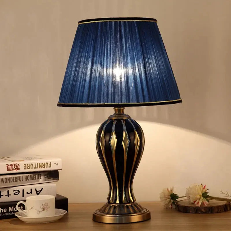 The CeramiGlow lamp featuring a timeless blue finish that complements various room decors.