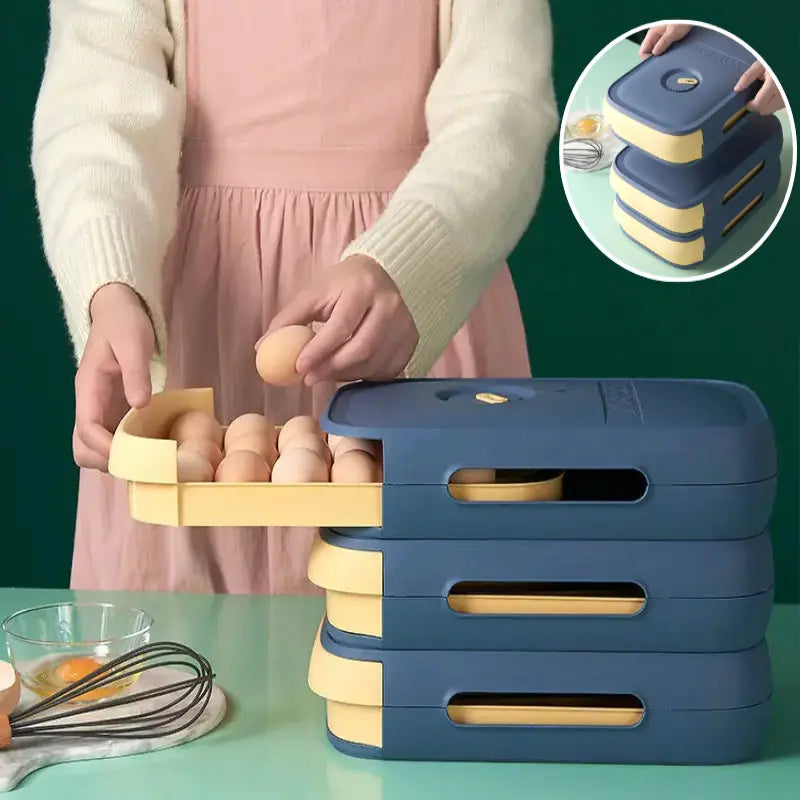 EggGuard Container's stackable design, perfect for organizing eggs and saving refrigerator space.