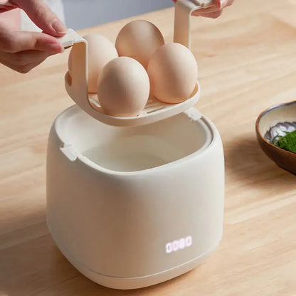 EggMaster Electric Egg Cooker in action, preparing perfectly cooked eggs for a quick breakfast.