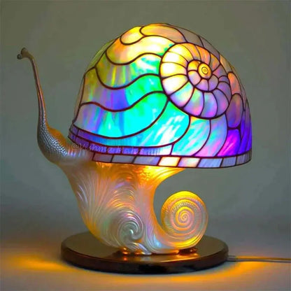 EnchantGlow lamp in dim lighting, casting soft, multicolored glow across a room.