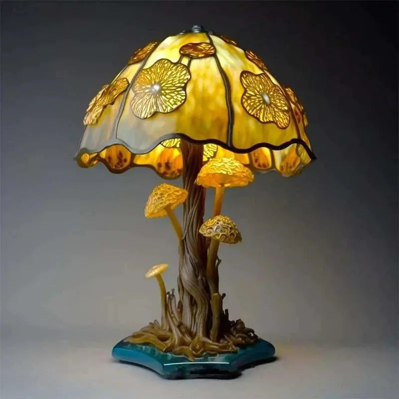 EnchantGlow stained glass lamp as a decorative piece in a living room, adding artistic charm.