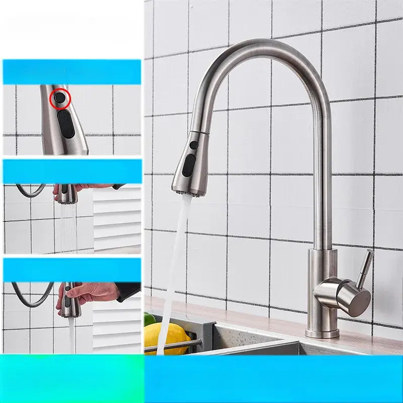 FlowFlex faucet with splash-free spray control, preventing water from splashing out of the sink.