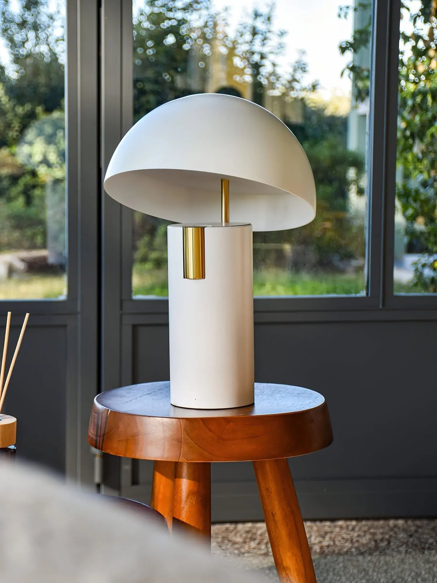 GlowAura lamp turned-off to a stylish home office workspace.