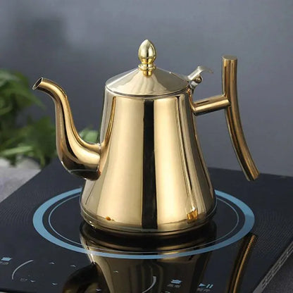 Shiny golden stainless steel finish of the InducTek kettle, showcasing its premium quality.