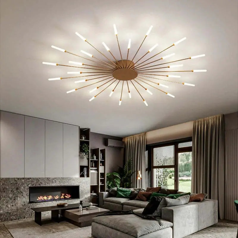 LumiAero ceiling light brightening a contemporary living room with clean, neutral tones.