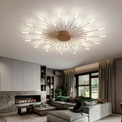 LumiAero ceiling light brightening a contemporary living room with clean, neutral tones.