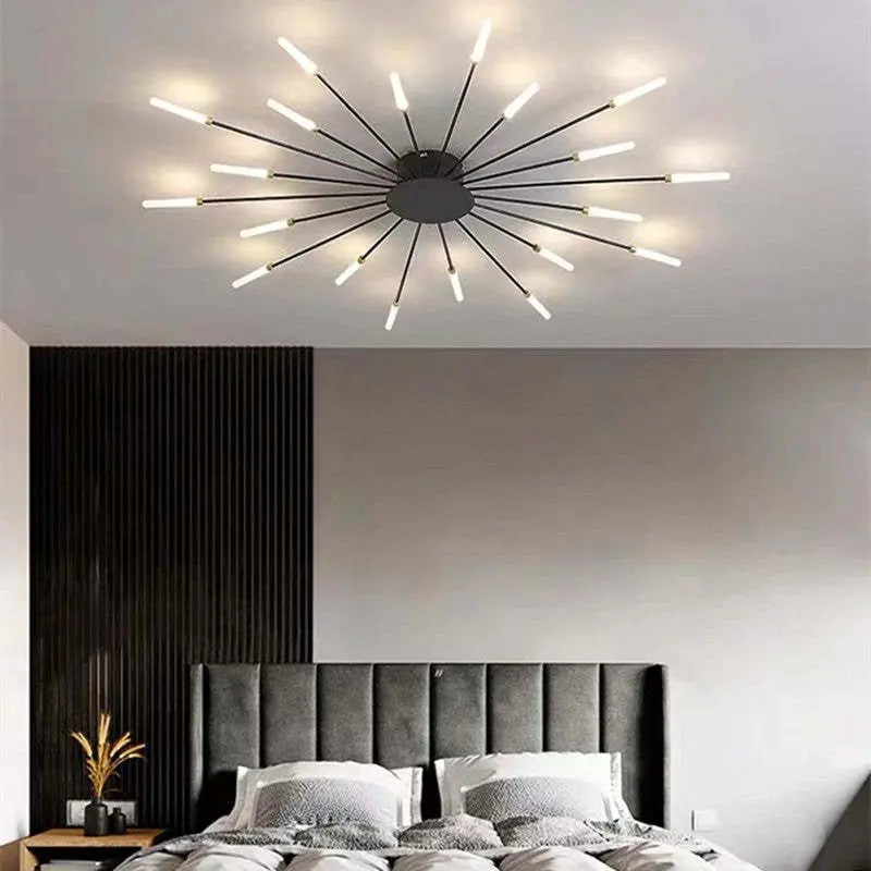 LumiAero LED ceiling light installed in a minimalist bedroom, creating a serene ambiance - 2.