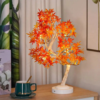 Full view of the MapleBliss LED Maple Bonsai Tree Lamp, featuring adjustable branches and warm LED lights.