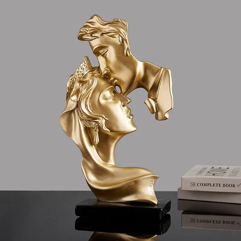 Full view of the RomanticSoul couple sculpture, capturing an elegant embrace with a smooth ivory and bronze finish.