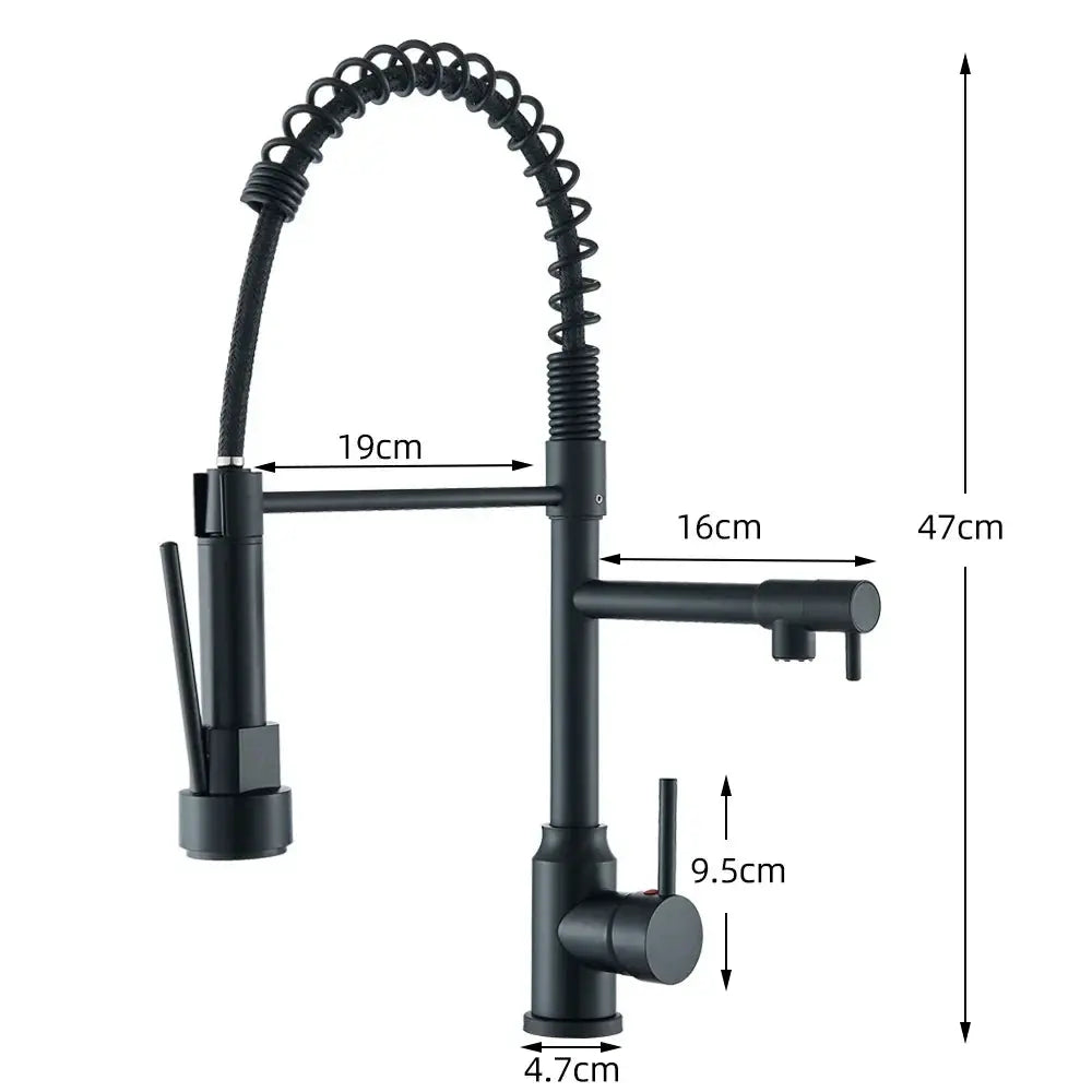 Illustration of the easy-to-install design of the TwinStream kitchen faucet, with all essential parts included and dimensions.