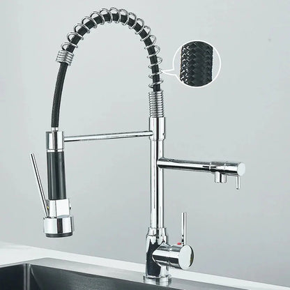 TwinStream faucet’s flexible, extendable hose for enhanced reach and convenience in kitchen tasks.