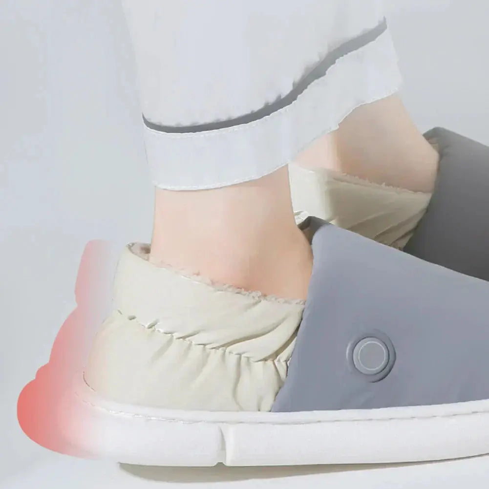Close-up of the plush interior fabric in WarmCozy heated slippers, showing the soft, insulating material for added warmth.