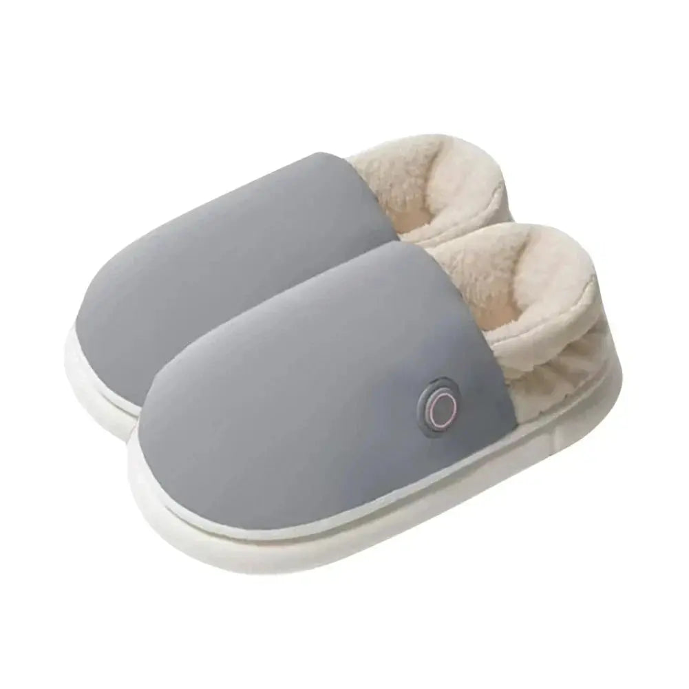 Side profile of WarmCozy heated slippers, featuring soft fabric and ergonomic shape for ultimate comfort.