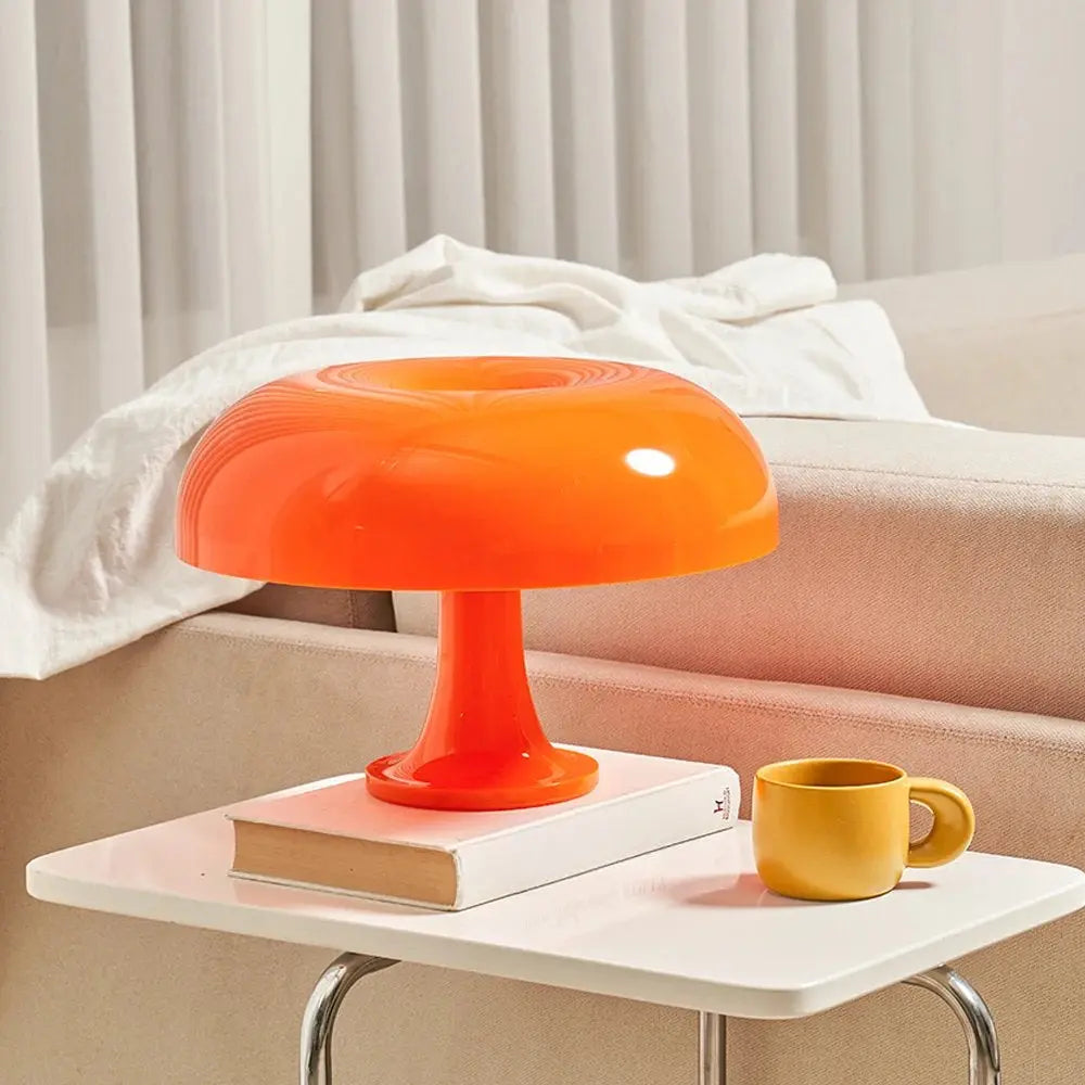 Compact ZenGlow lamp on a bedside table, creating a peaceful bedroom atmosphere.