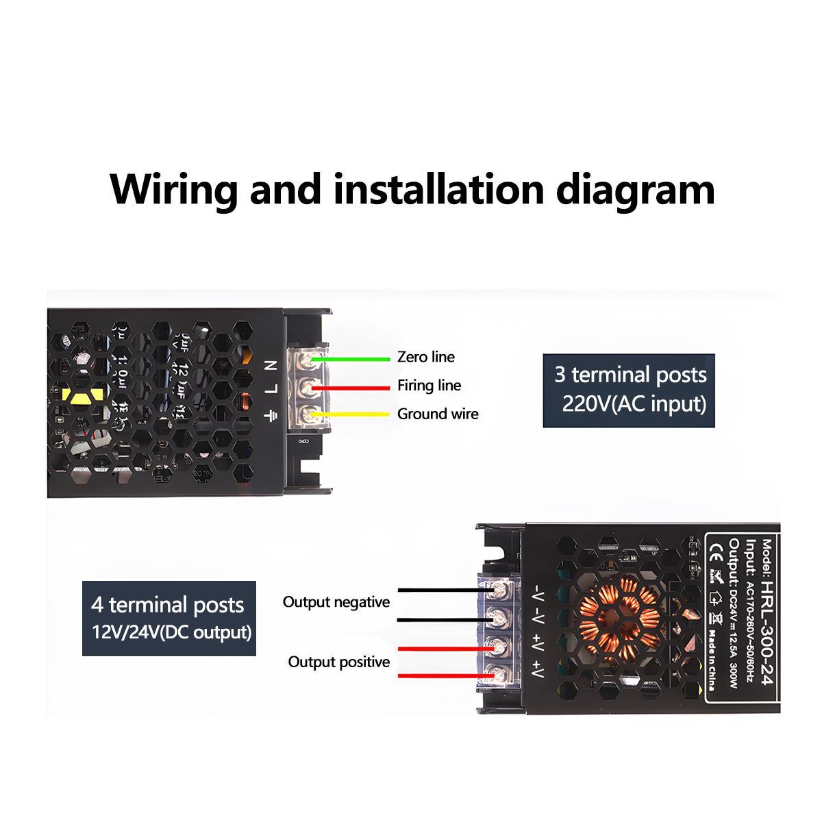 AC 110V to DC 12/24V Voltage Transformer Power Switch Regulator 150W 300W