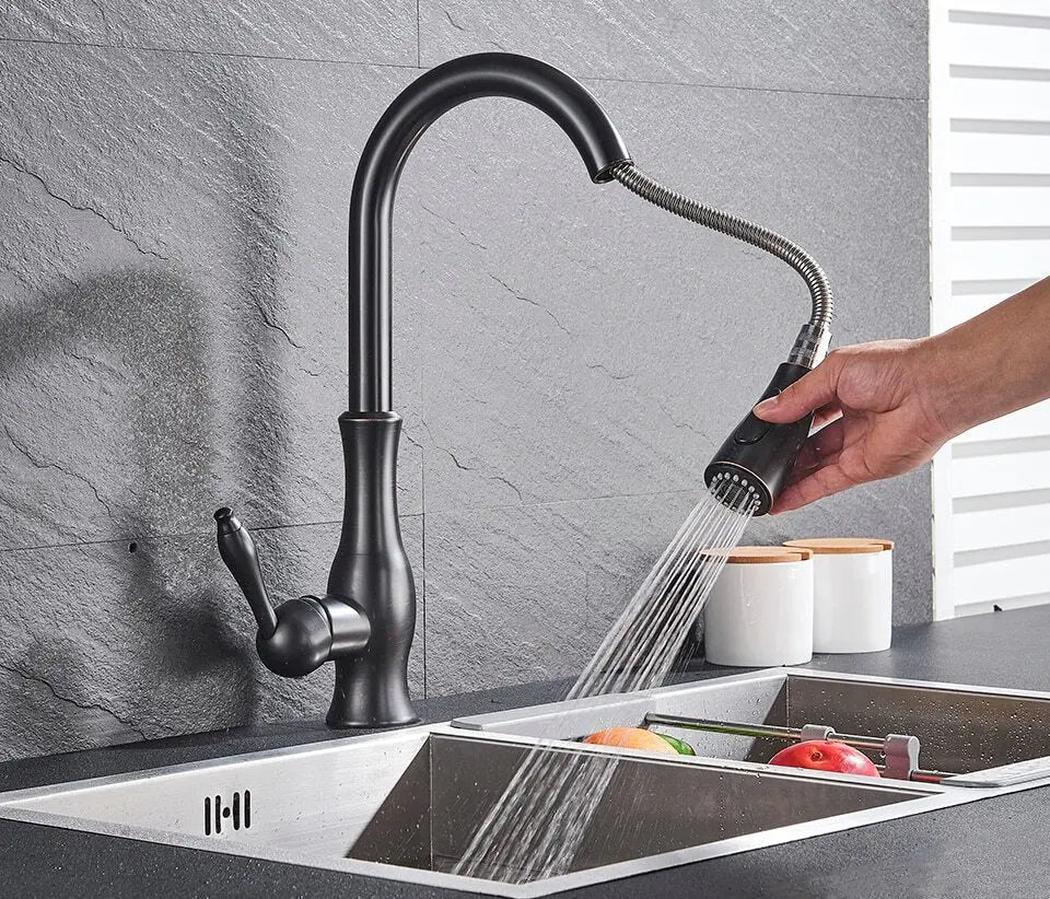 Close-up of the AquaFlex faucet’s flexible hose for extended reach and easy maneuvering