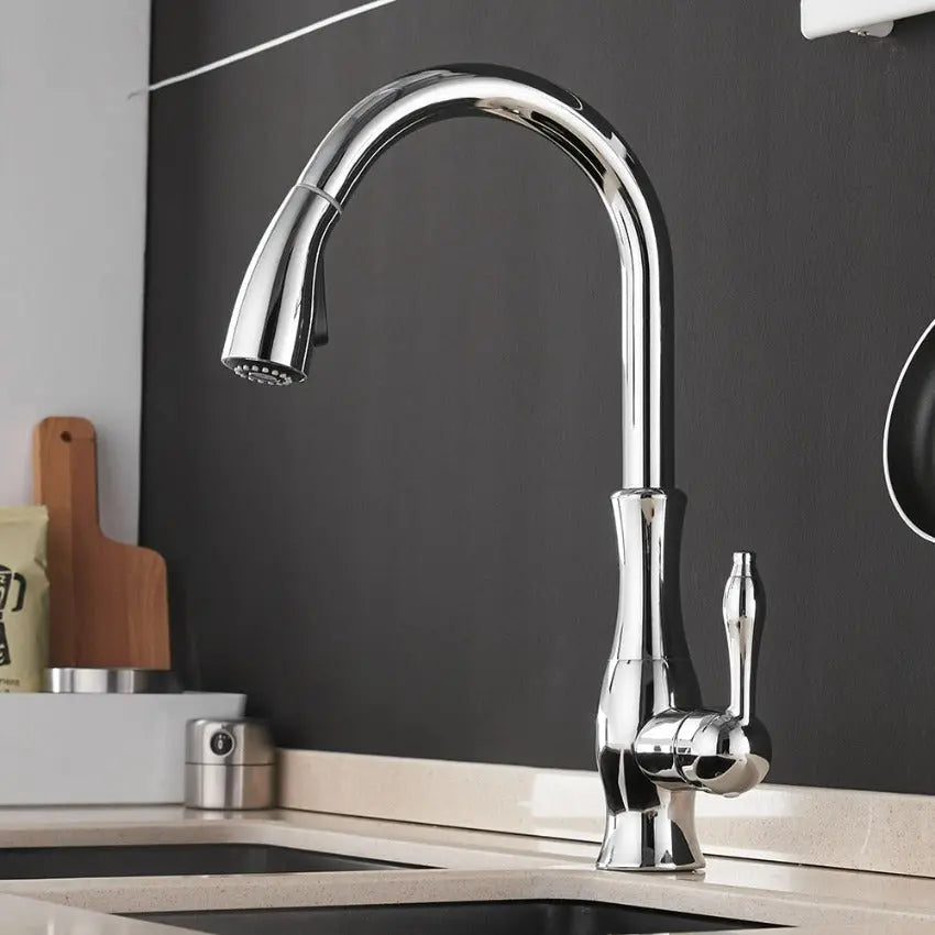 AquaFlex pull-out faucet installed in a modern kitchen sink for easy and versatile use