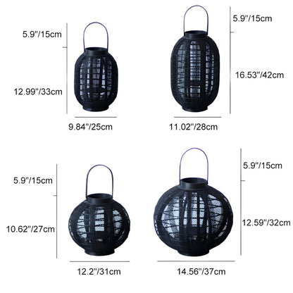 Black Handmade Wood LED Candle Lantern Floor Lamp