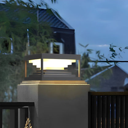 Minimalist Waterproof Pyramid Tower Square Steps LED Black Modern Light