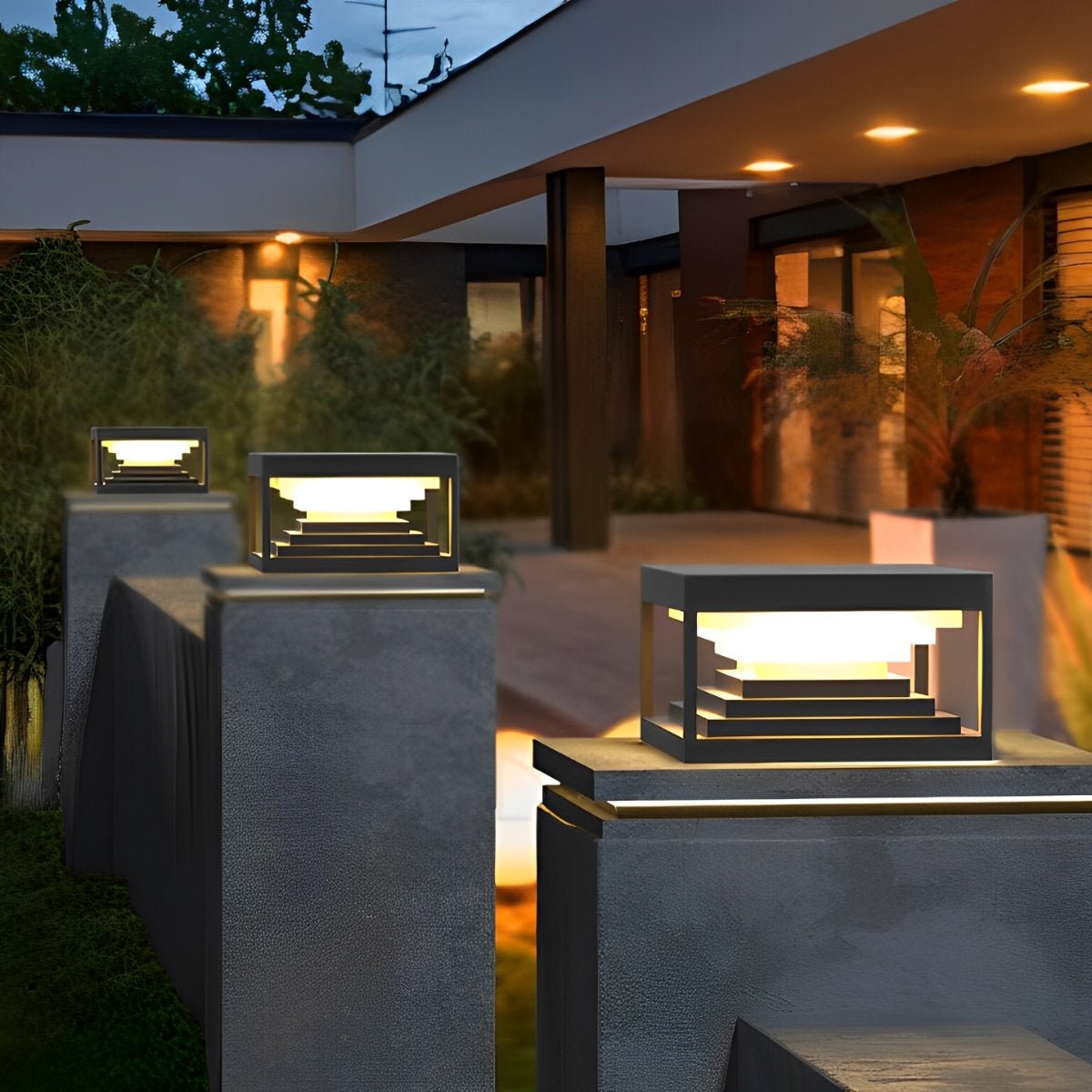Minimalist Waterproof Pyramid Tower Square Steps LED Black Modern Light