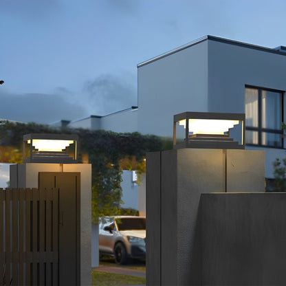 Minimalist Waterproof Pyramid Tower Square Steps LED Black Modern Light