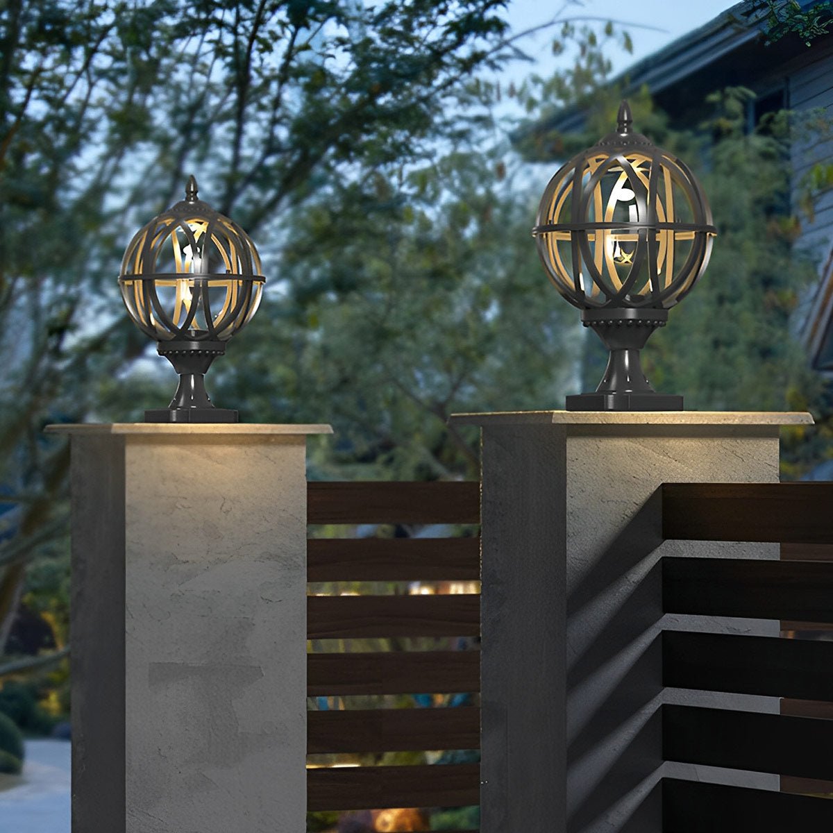 Farmhouse Round Ball Waterproof Outdoor Fence Post Lights