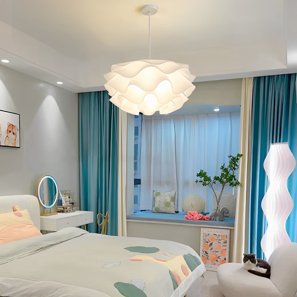 Flower Shaped Three-step Dimming LED White Chandelier Pendant Light