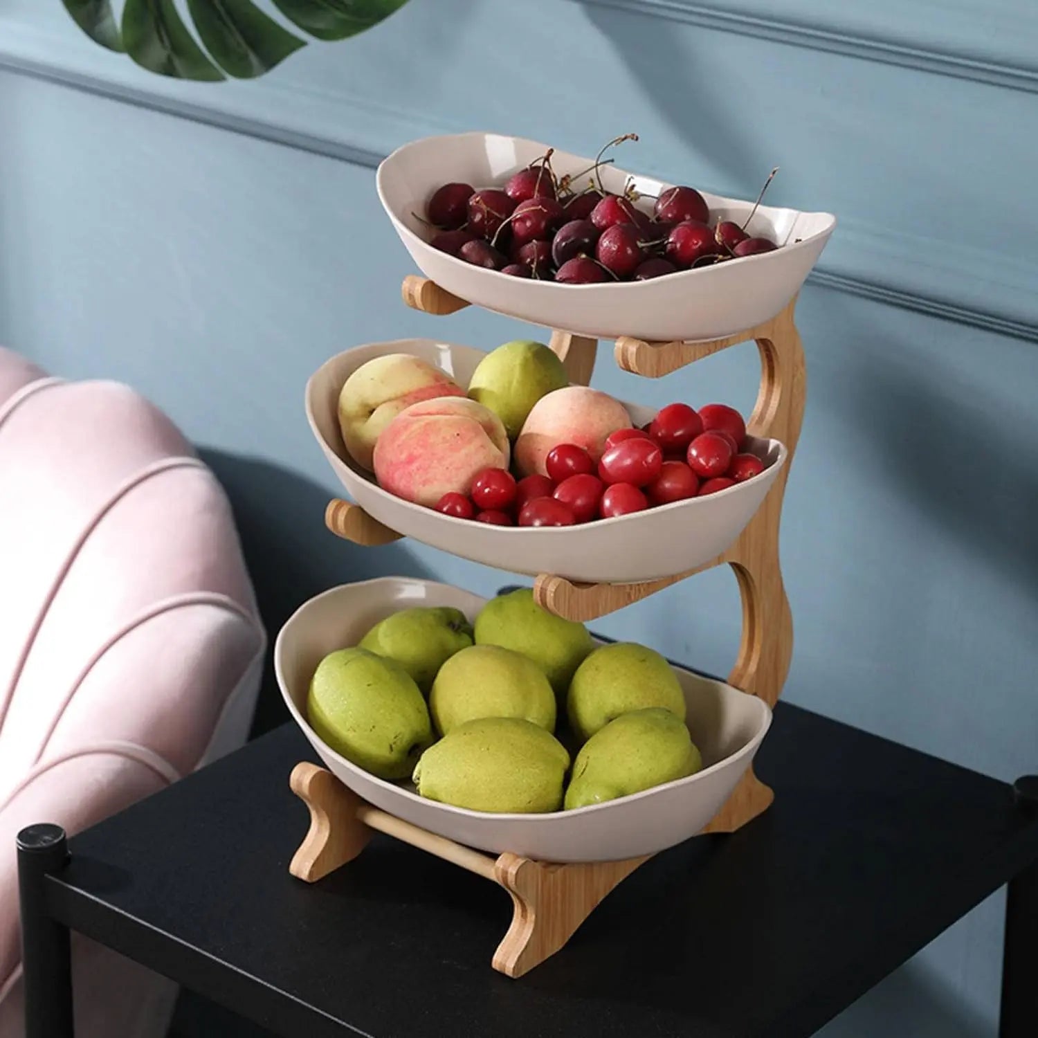 FreshNest fruit stand in three-tier design, perfect for holding multiple fruits