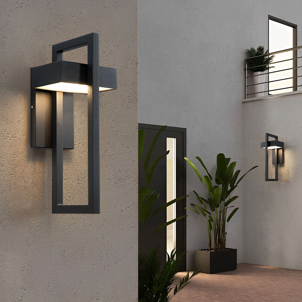 Geometric Rectangular LED Waterproof Black Outdoor Lighting Wall Sconce Lamp