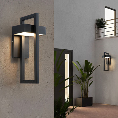 Geometric Rectangular LED Waterproof Black Outdoor Lighting Wall Sconce Lamp