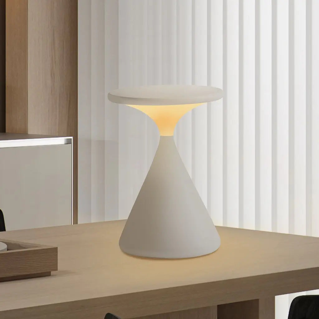 Side angle of the GlowSphere lamp, emphasizing its elegant hourglass shape and seamless blend of form and function.