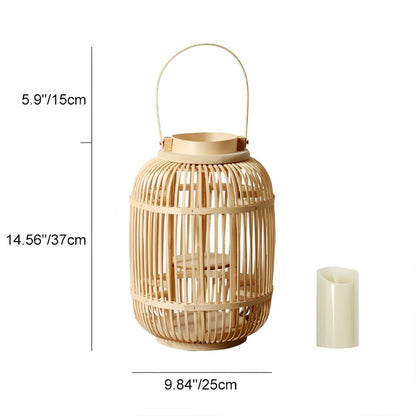 Handmade Bamboo Weaving LED Candle Lantern Floor Lamp