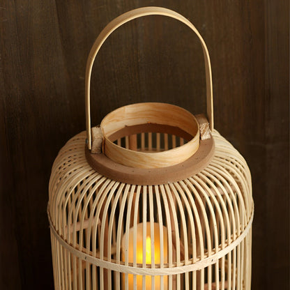 Handmade Bamboo Weaving LED Candle Lantern Floor Lamp