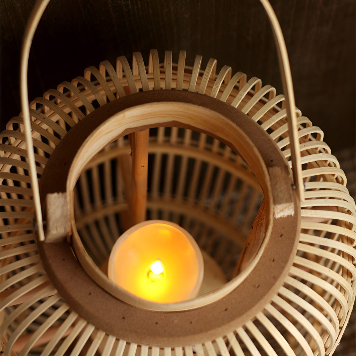 Handmade Bamboo Weaving LED Candle Lantern Floor Lamp