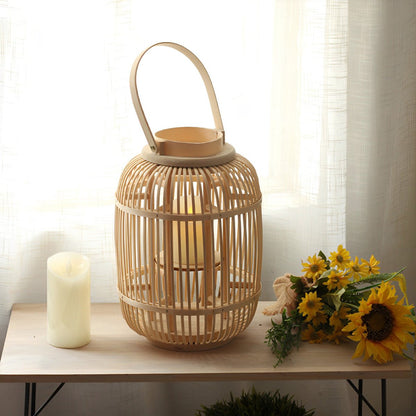 Handmade Bamboo Weaving LED Candle Lantern Floor Lamp