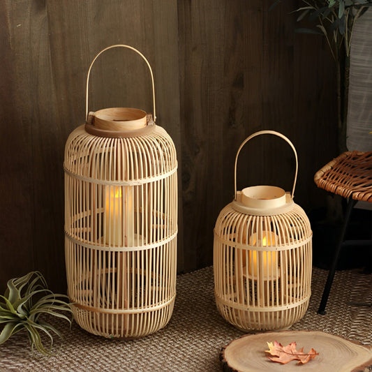 Handmade Bamboo Weaving LED Candle Lantern Floor Lamp