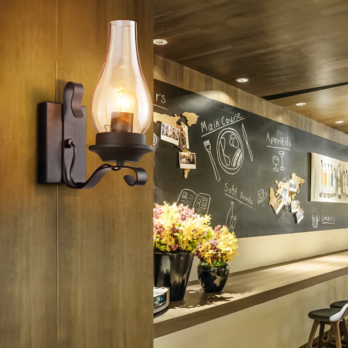 Indoor Industrial LED Kerosene Oil Lamp Wall Sconces